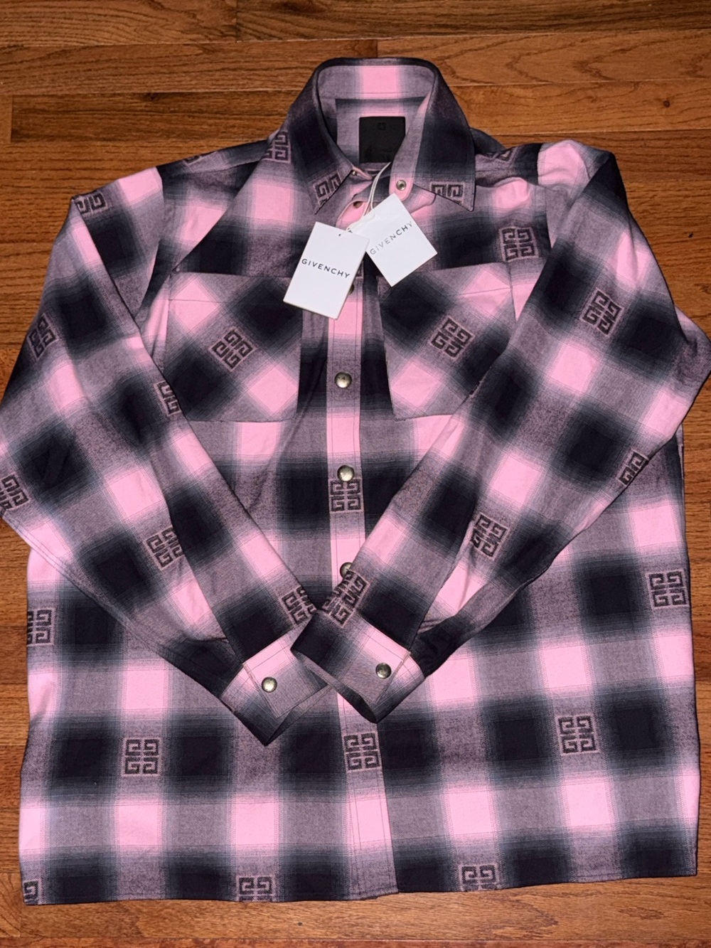 Givenchy 4G Logo Check Shirt Bright Pink NWT